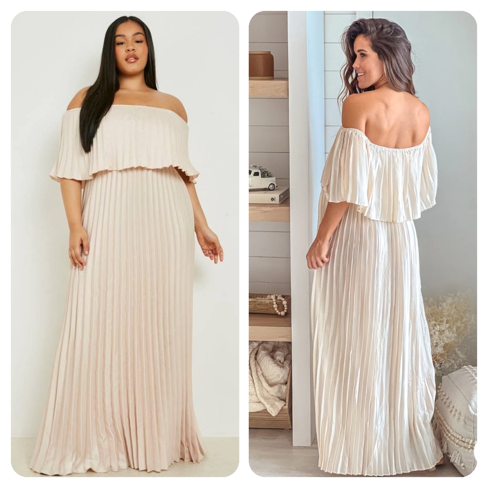 Dress Day Strapless Off-Shoulder Pleated Maxi Dress Champagne Medium